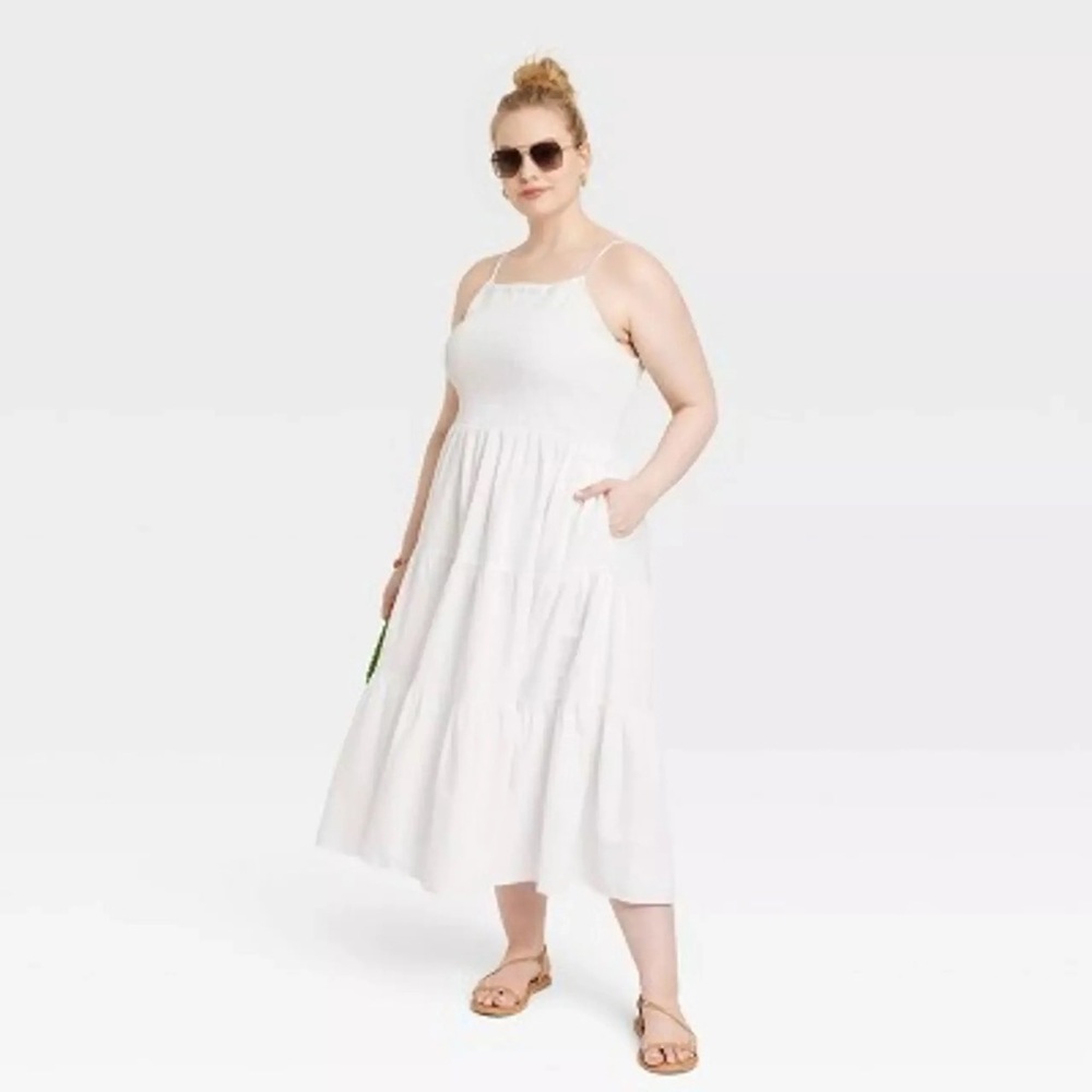 NWT Universal Thread Sleeveless White Cotton/Linen Midi Sundress